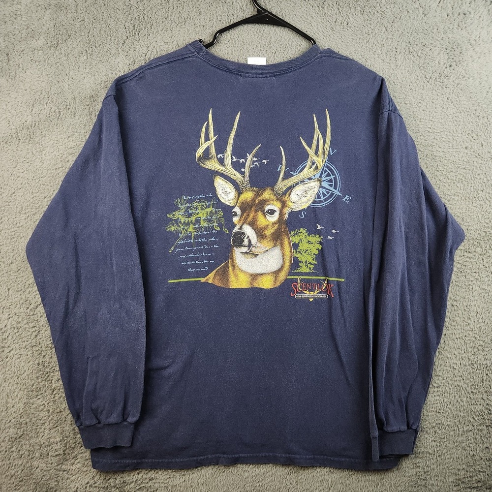 Scent-Lok Shirt Mens Large Long Sleeve Henley Deer Graphic Tee Hunting Outdoor